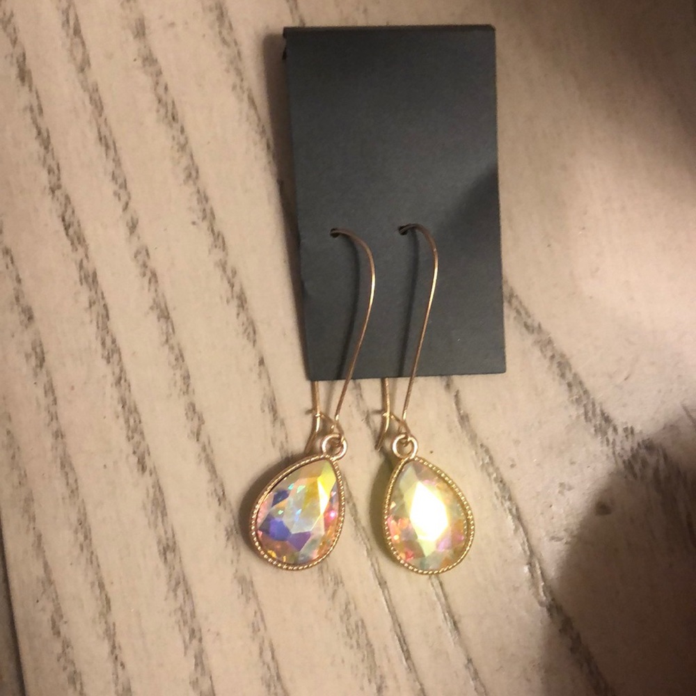 Long Gold Dangling Opal earrings
